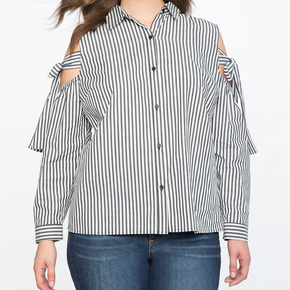 Eloquii Striped Cold Shoulder Button Down Top NWT